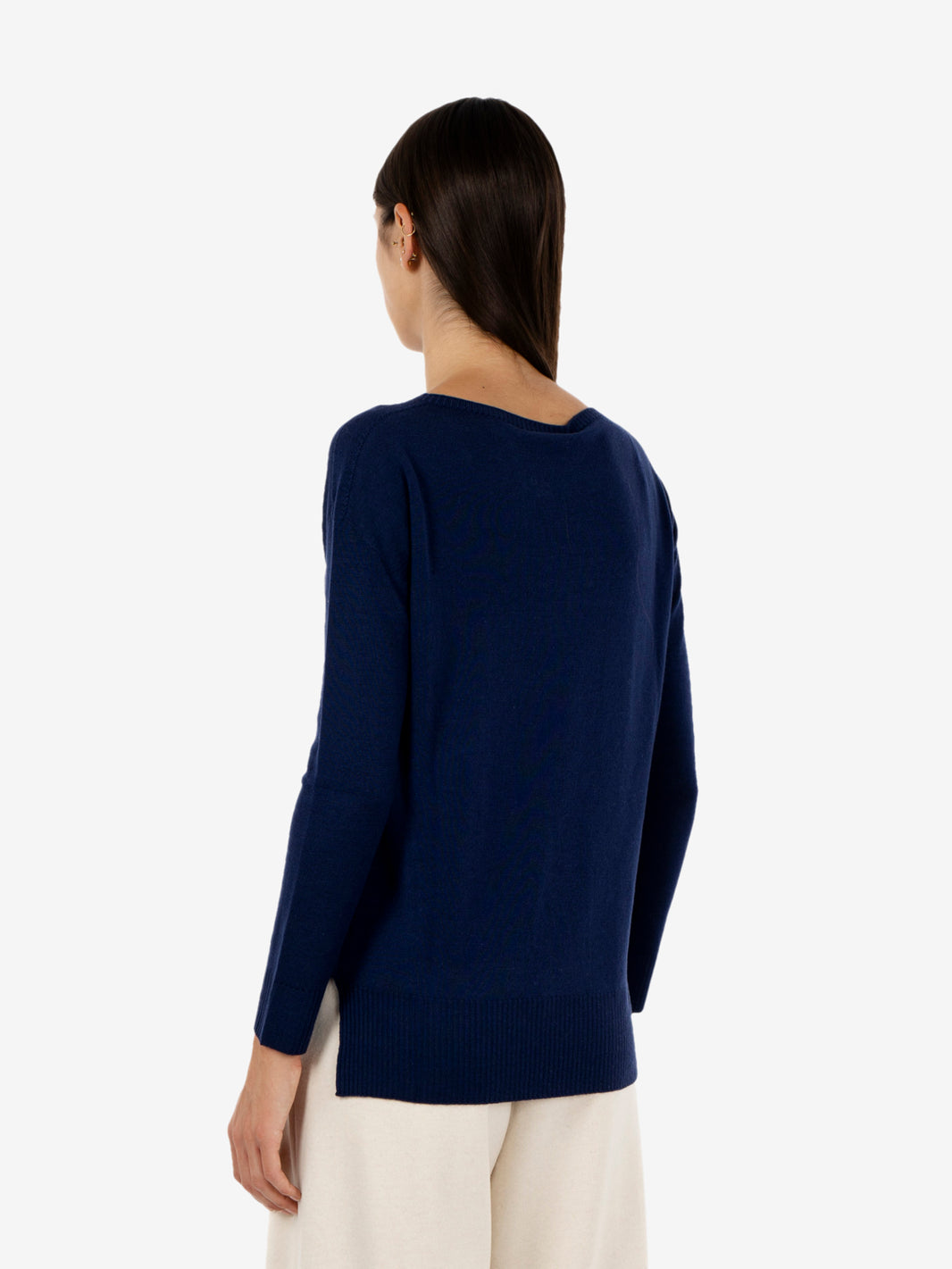 Maglione girocollo in lana blu navy