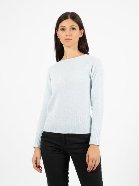 Maglione girocollo in lana crop azzurro
