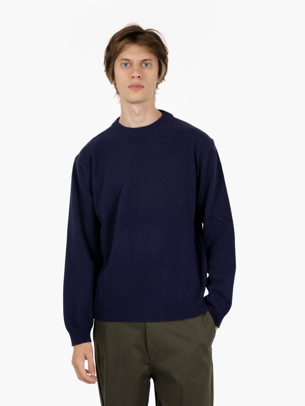 Maglione girocollo in lana e cashmere notte
