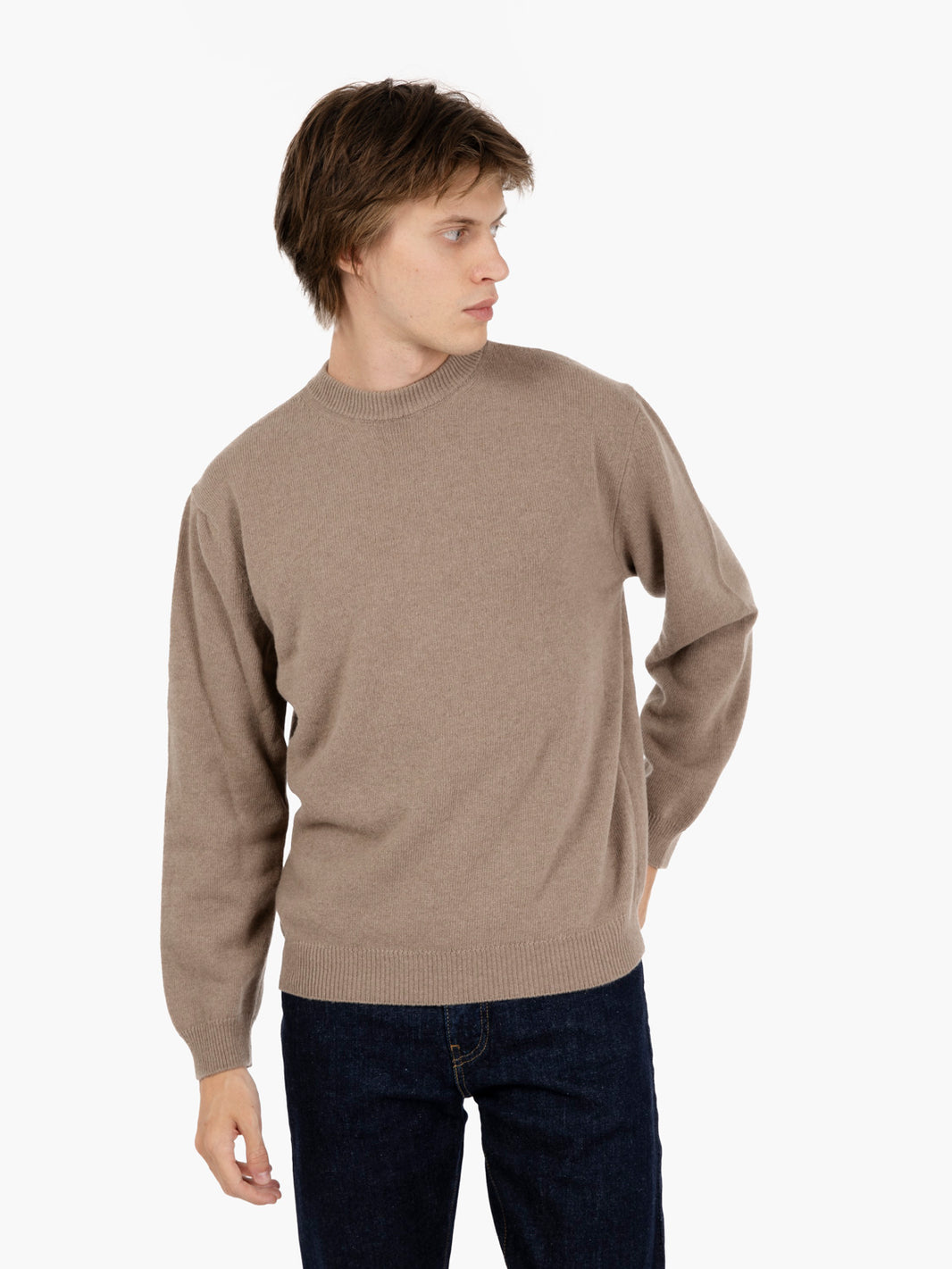 Maglione girocollo in lana e cashmere sabbia