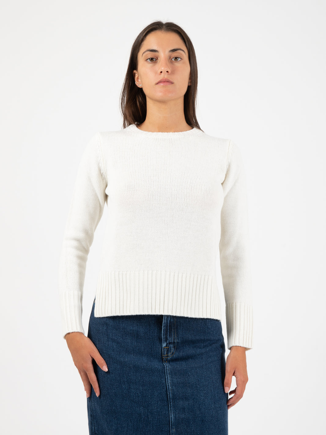 Ecru wool crew neck sweater