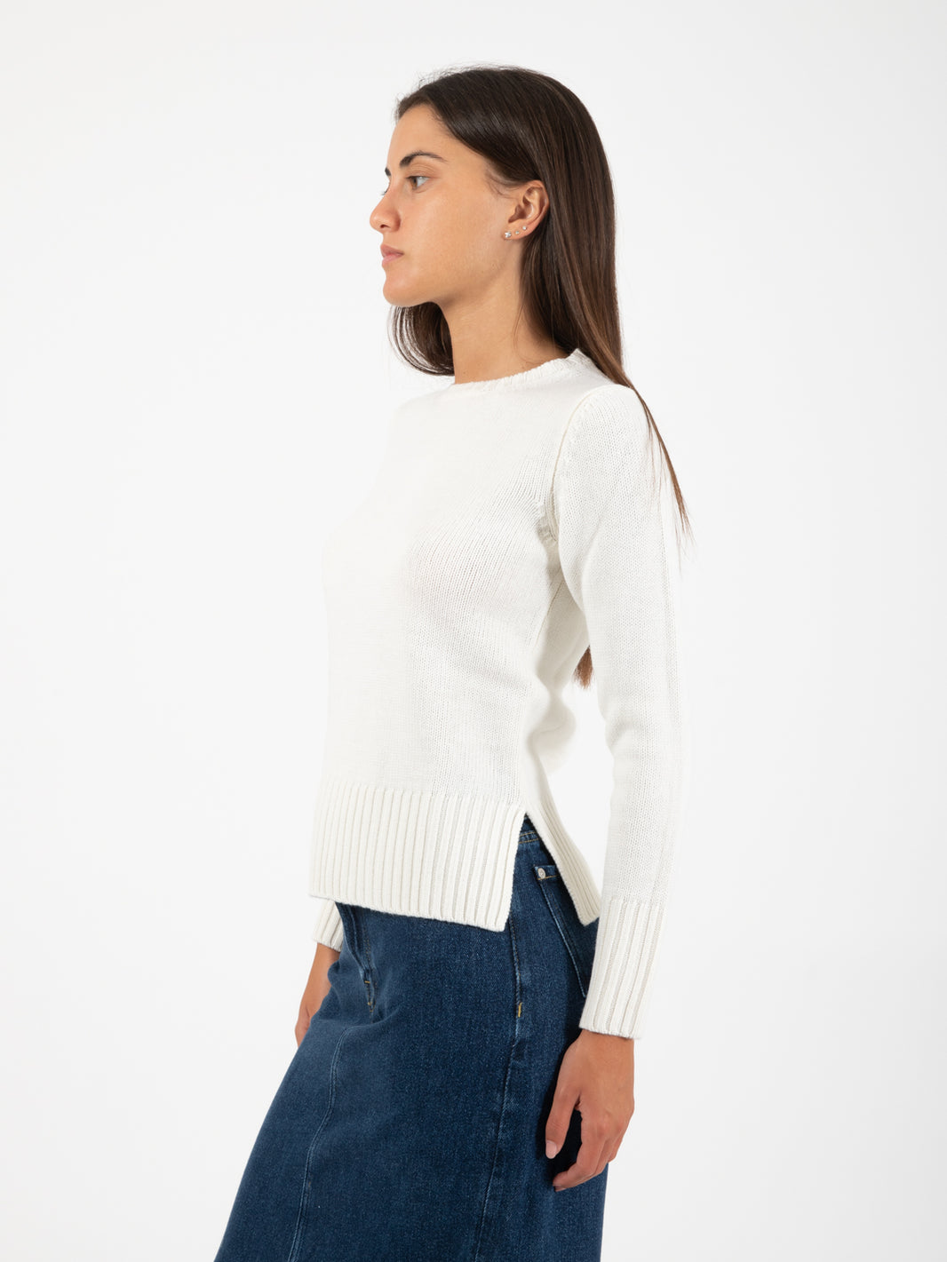 Ecru wool crew neck sweater