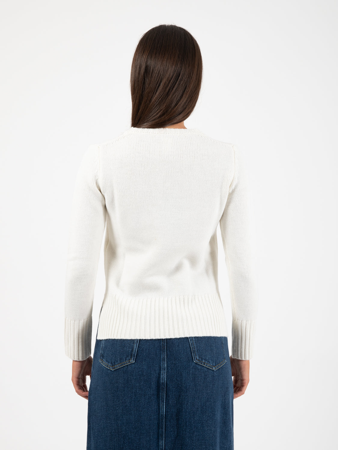 Ecru wool crew neck sweater