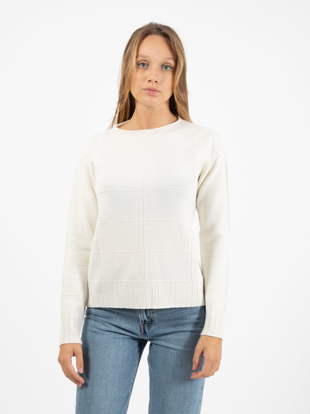 Ecru wool crewneck sweater