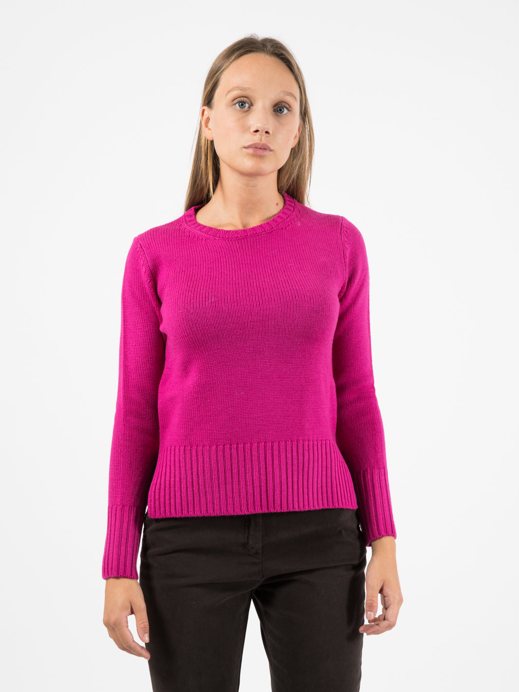 Fuchsia wool crewneck sweater