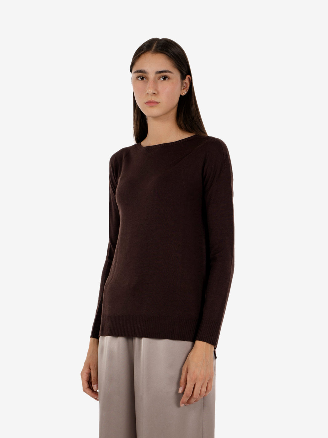 Maglione girocollo in lana moro