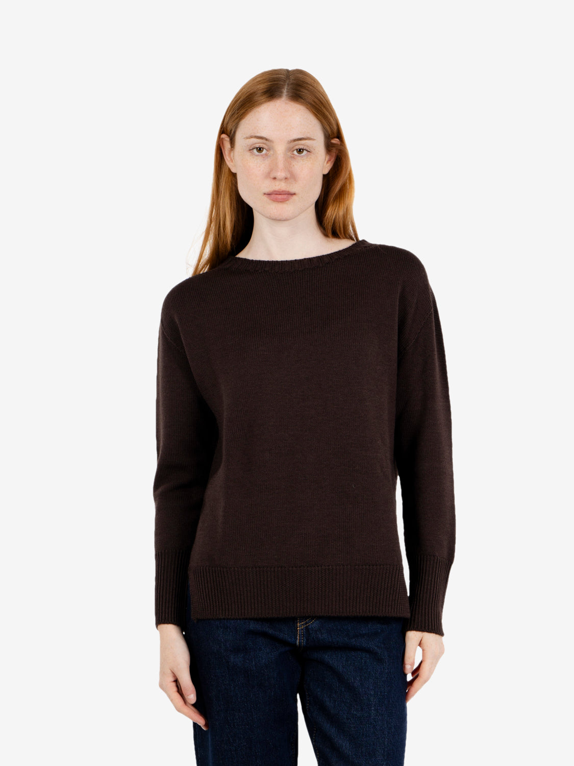 Maglione girocollo in lana moro