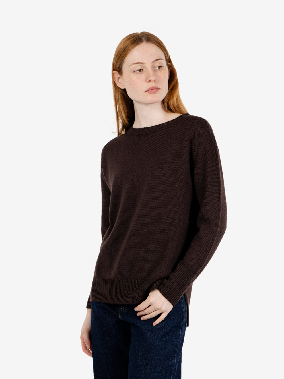 Maglione girocollo in lana moro