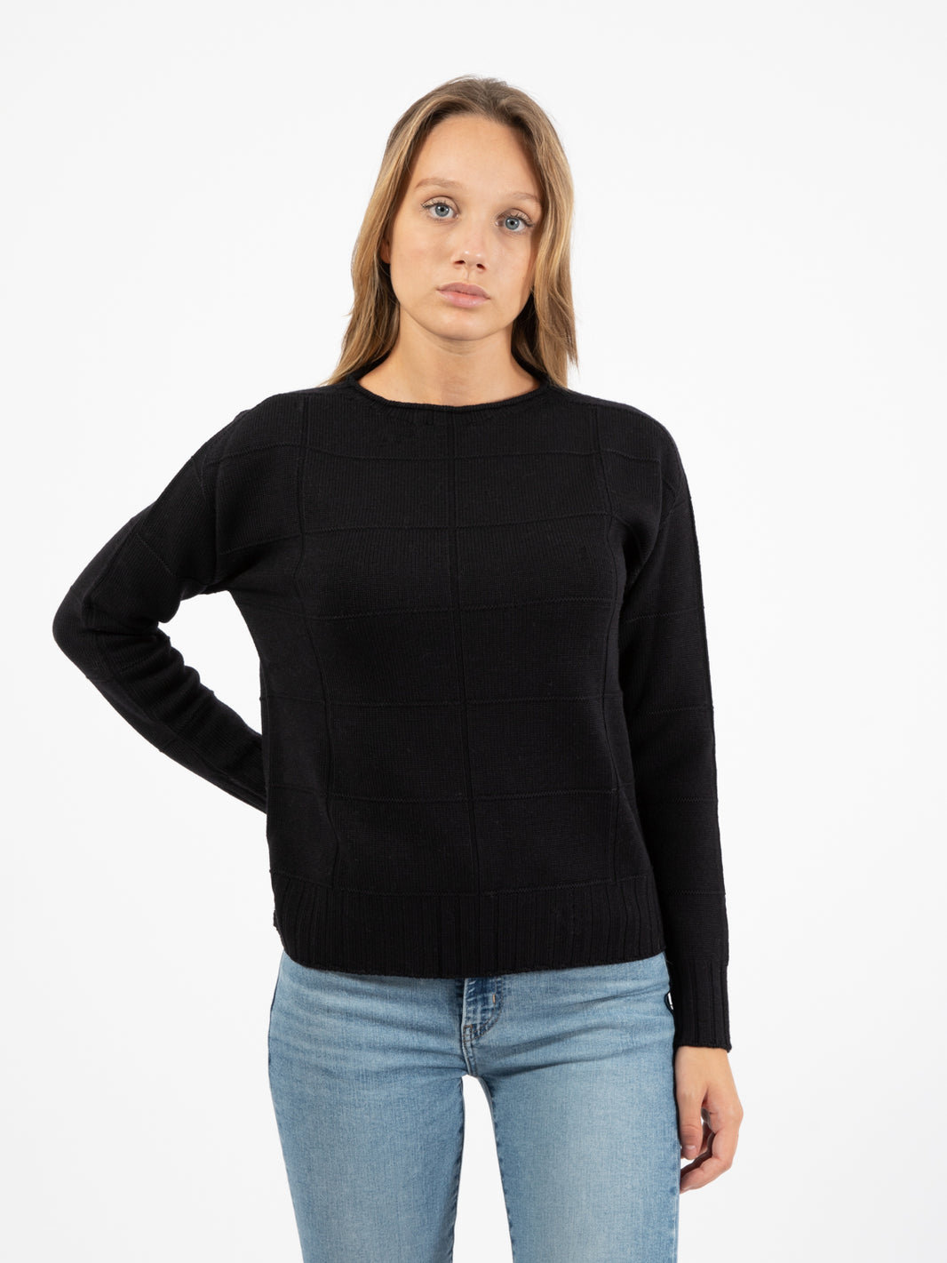 Black wool crew neck sweater