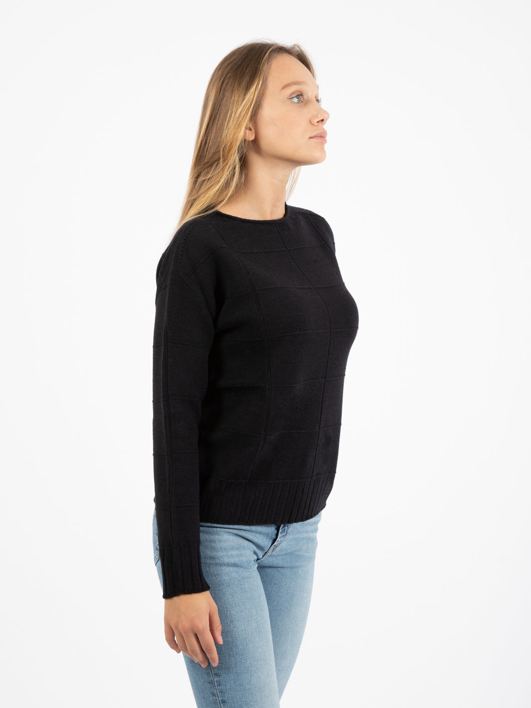 Black wool crew neck sweater