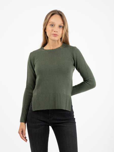Maglione girocollo in lana verde militare