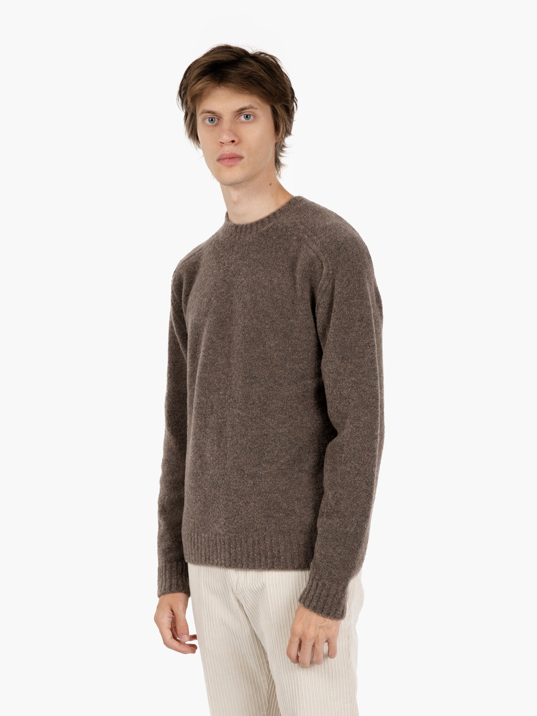 Maglione girocollo in misto lana castagna