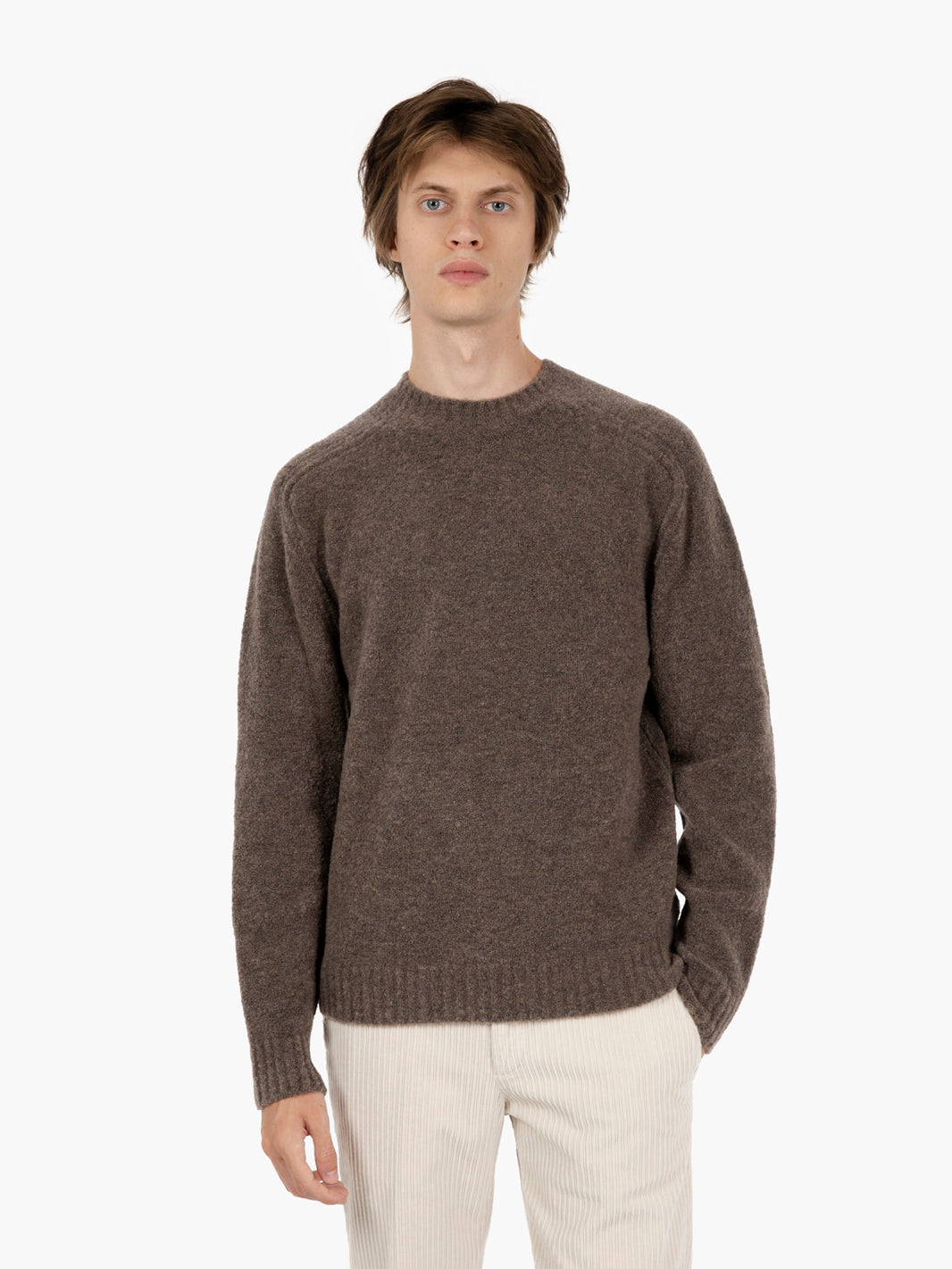 Maglione girocollo in misto lana castagna