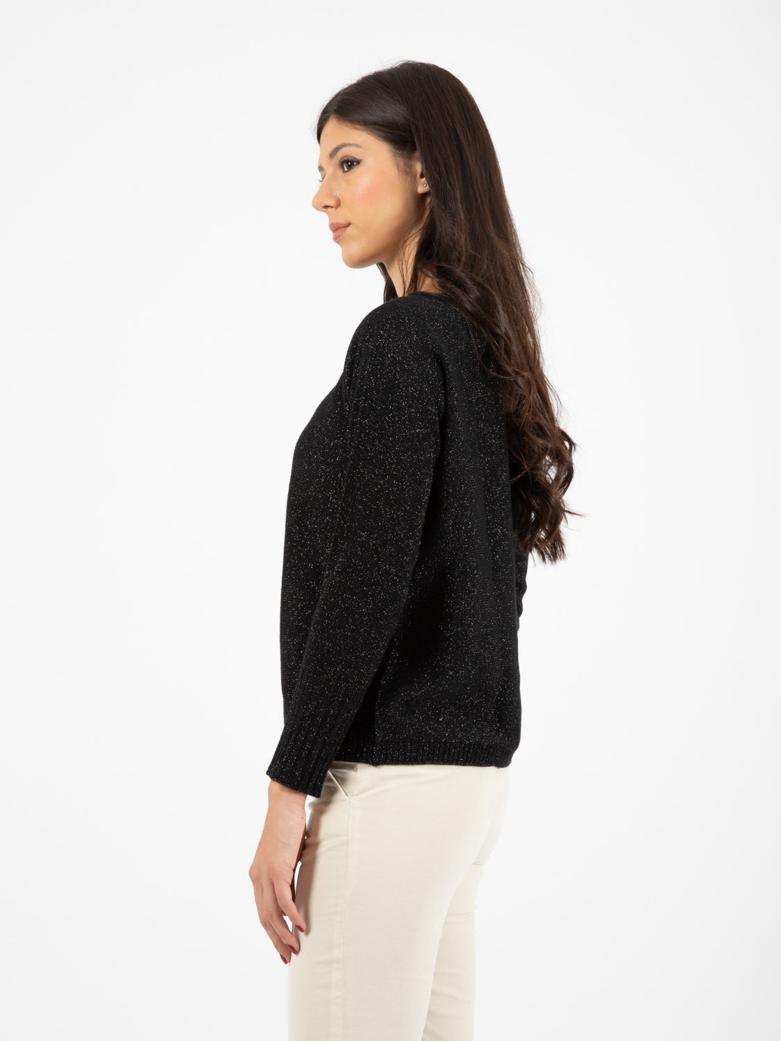 Black Lurex Crewneck Sweater
