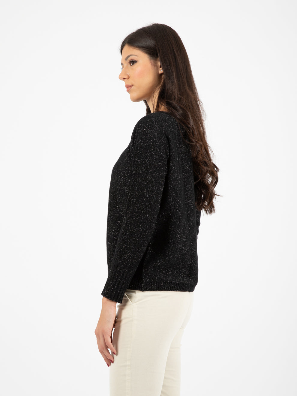 Black Lurex Crewneck Sweater