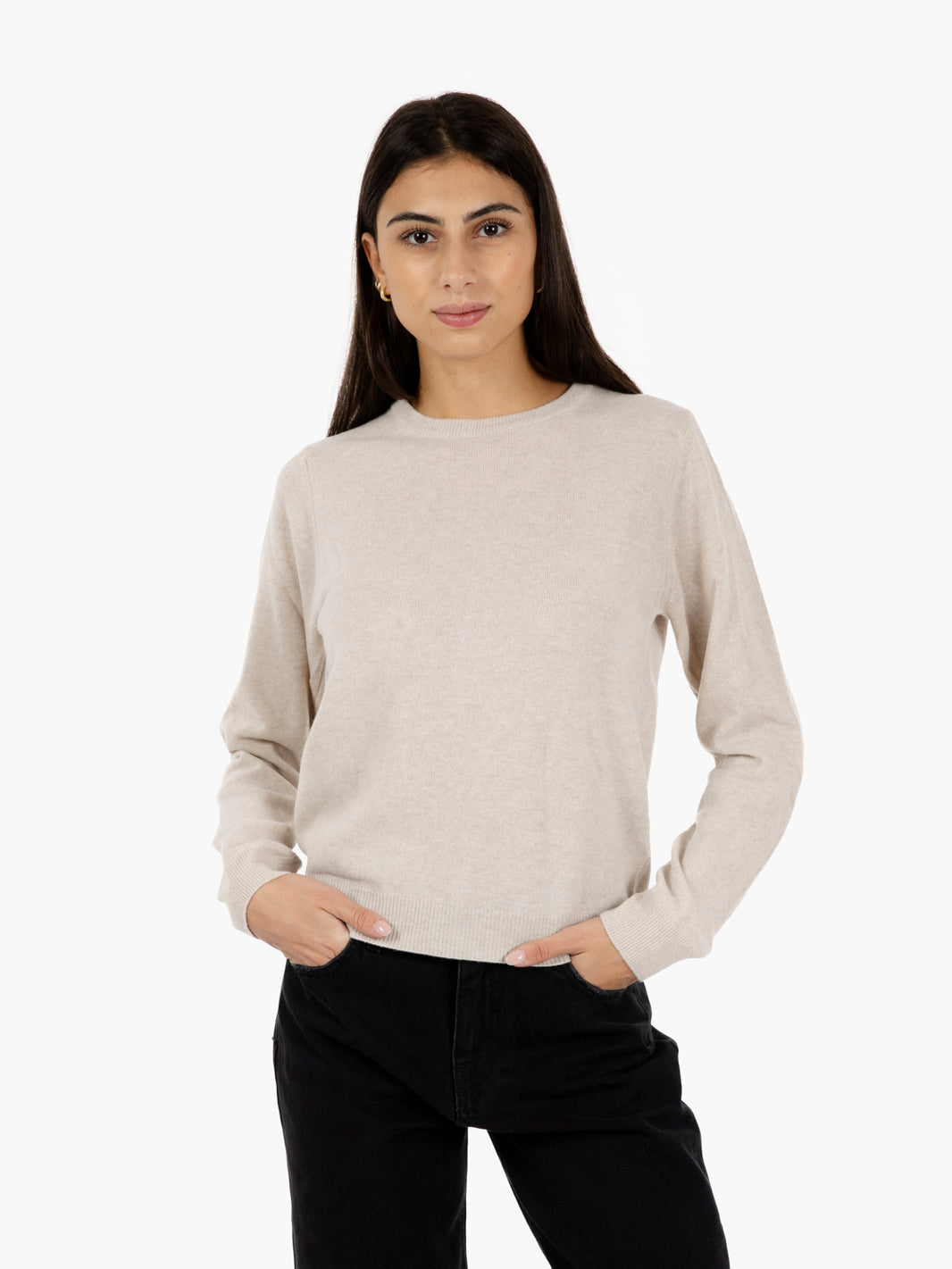 Beige merino crew neck sweater