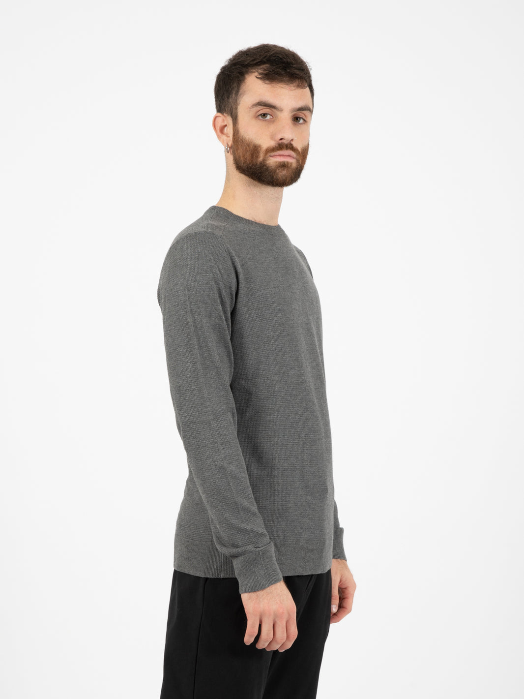 Maglione girocollo piquet fumo