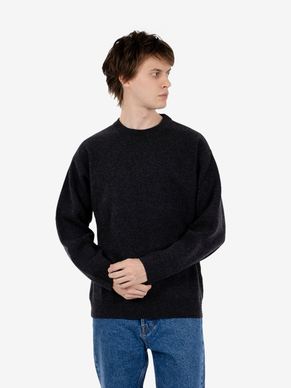 Maglione girocollo punto piquet antracite