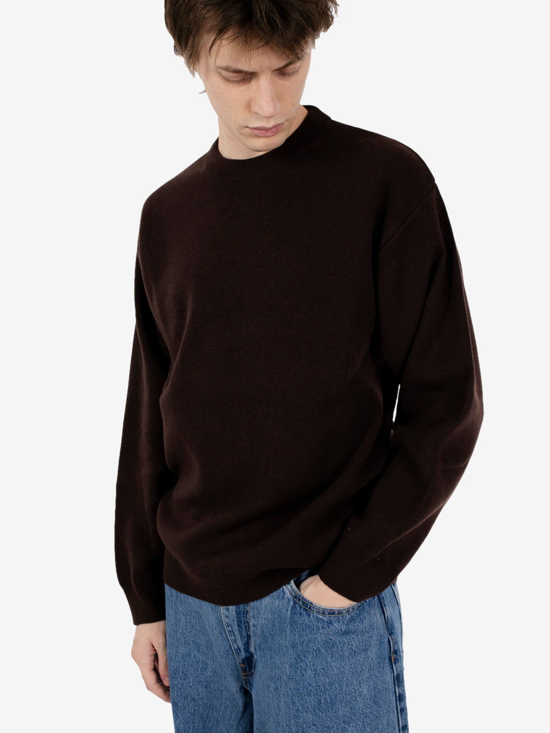 Maglione girocollo punto piquet moro