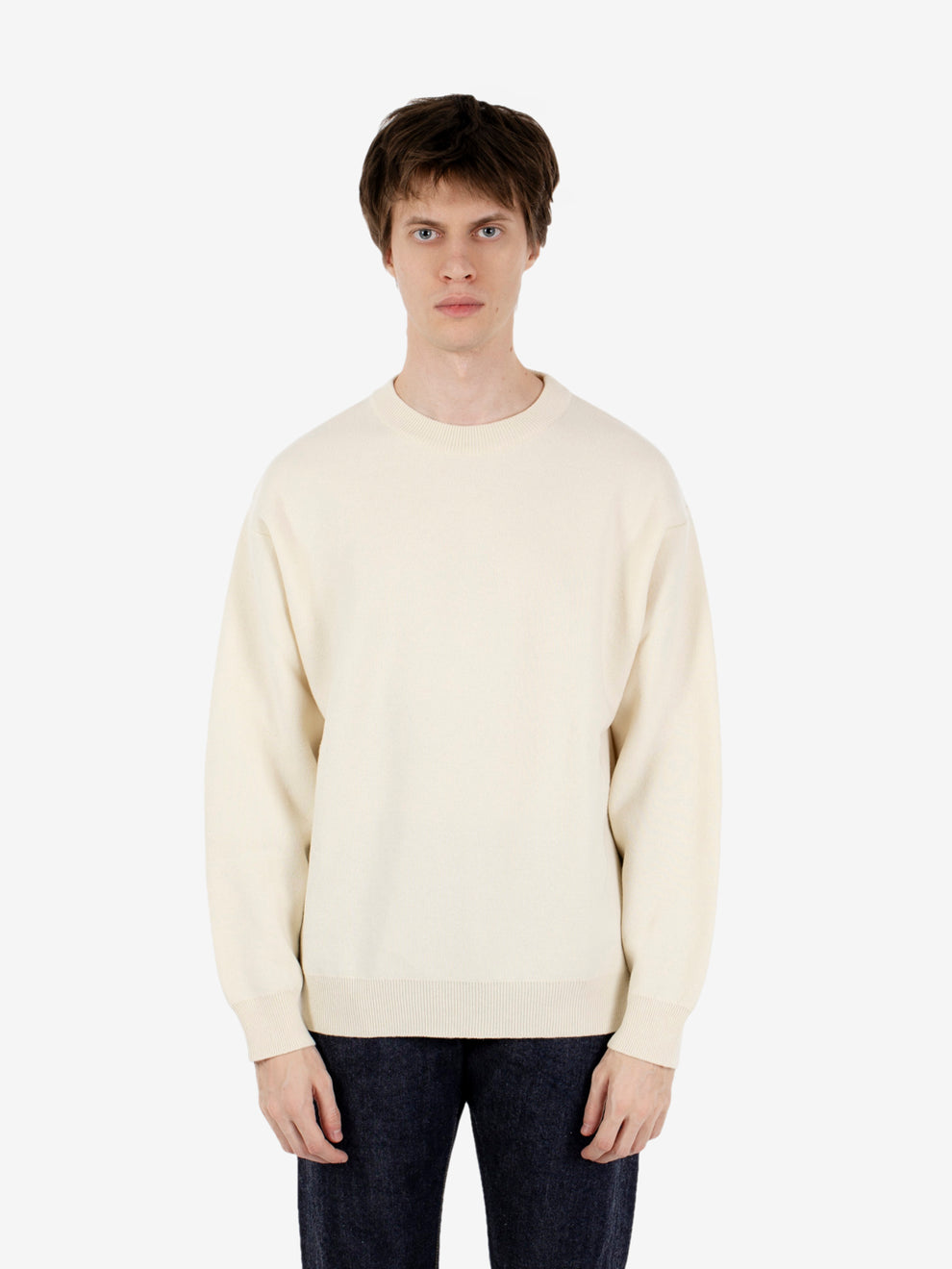 Maglione girocollo punto piquet panna