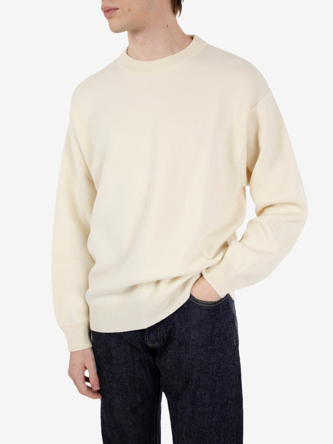 Maglione girocollo punto piquet panna