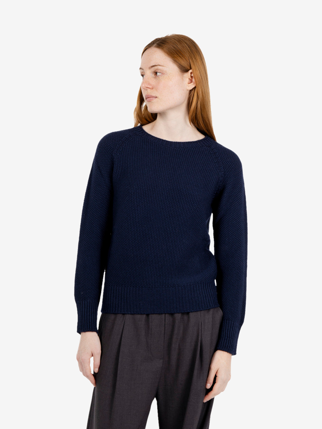 Maglione girocollo punto riso navy