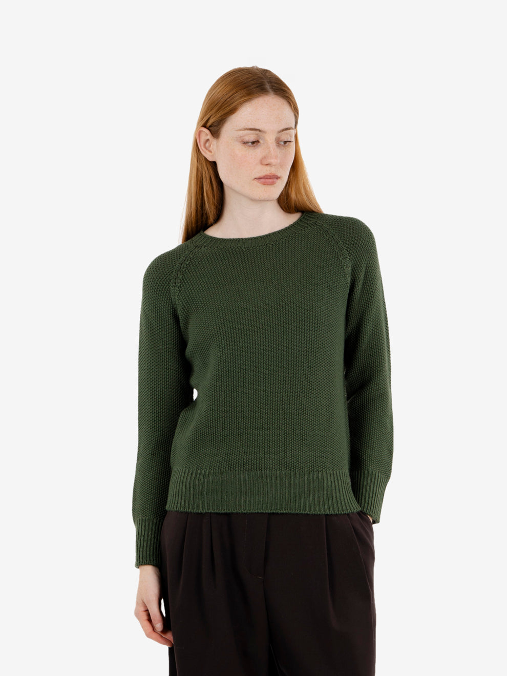 Maglione girocollo punto riso verde militare