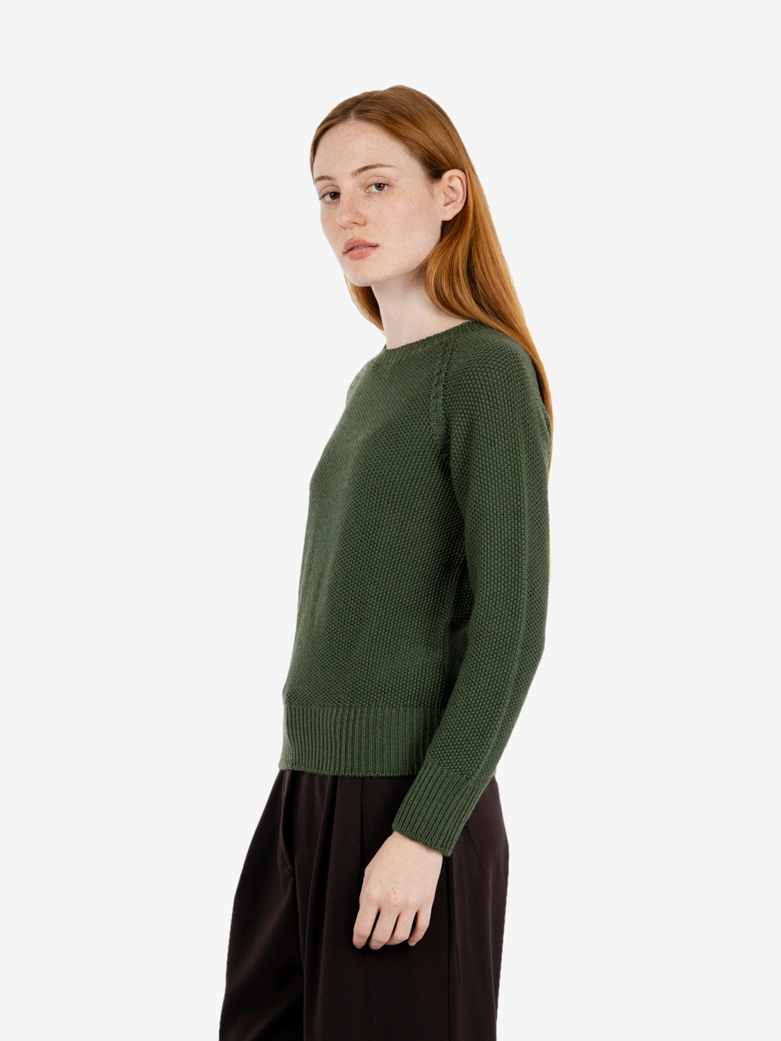 Maglione girocollo punto riso verde militare