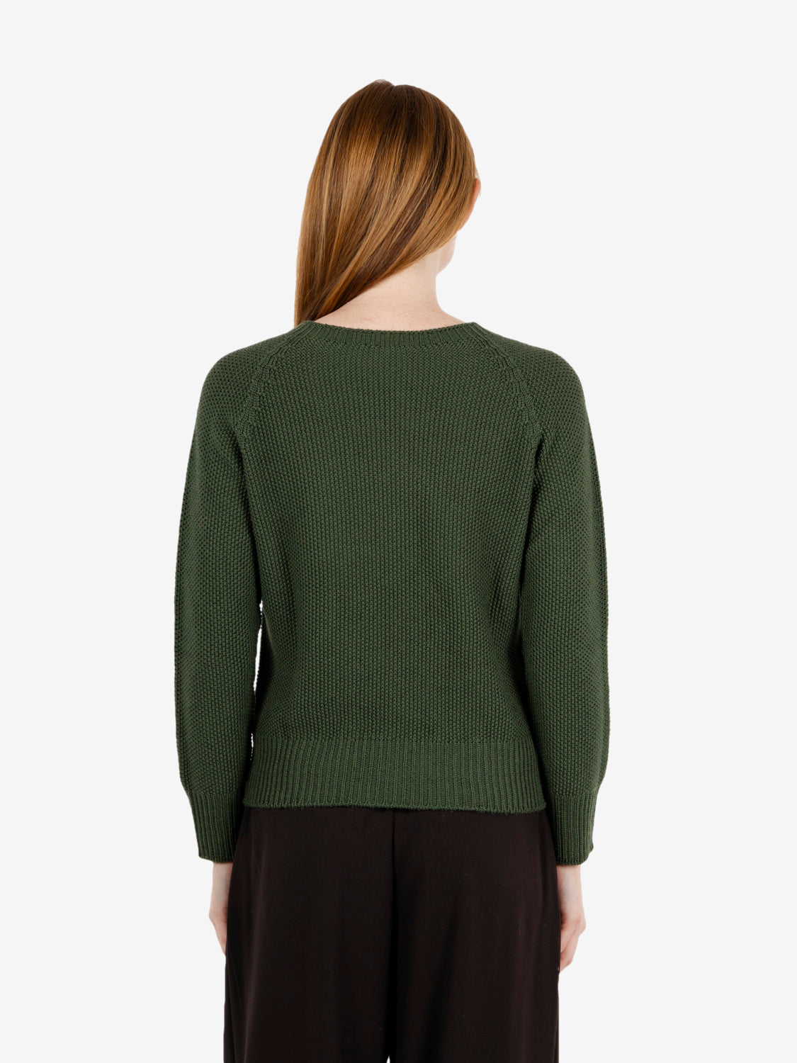 Maglione girocollo punto riso verde militare