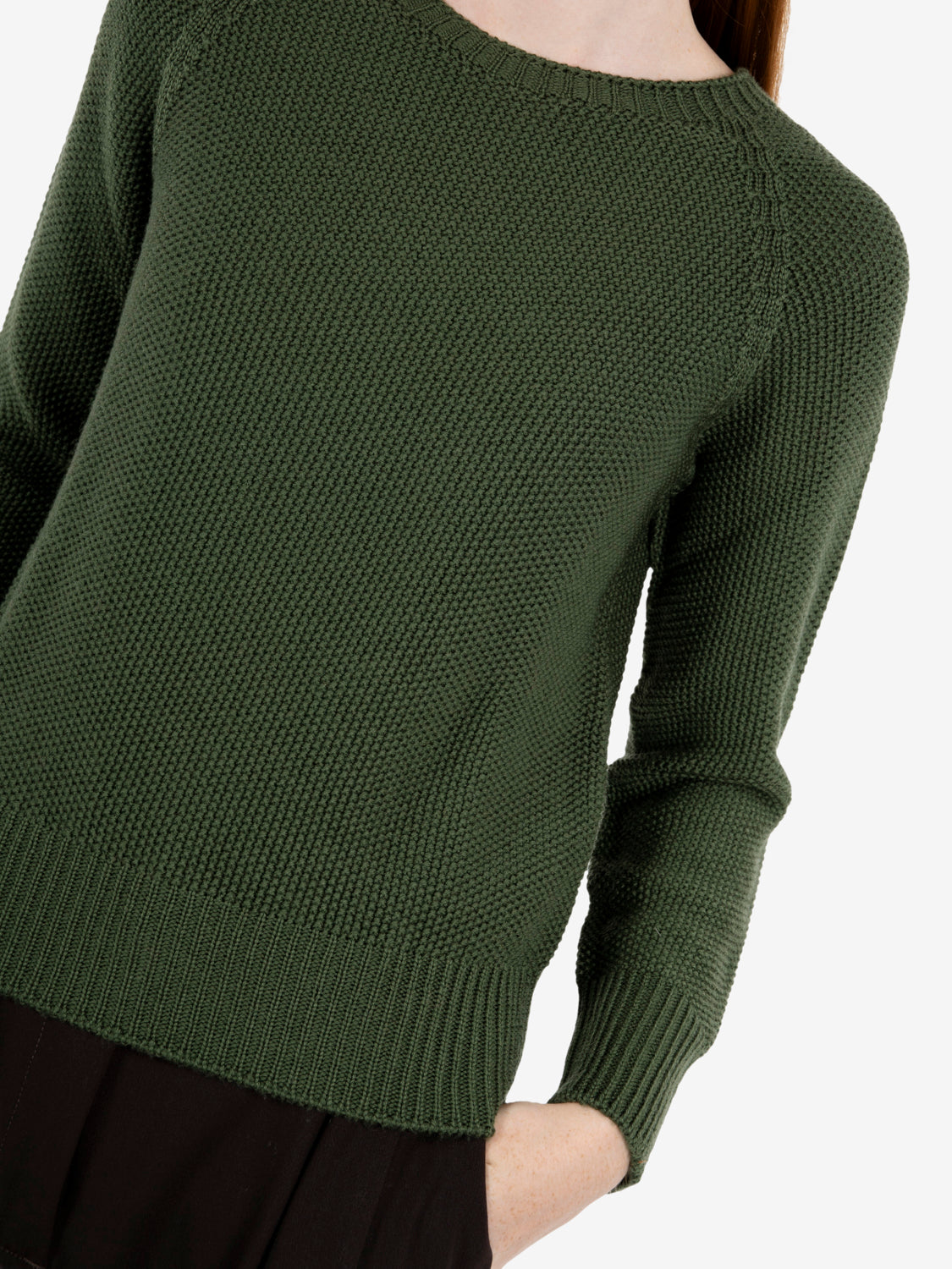 Maglione girocollo punto riso verde militare