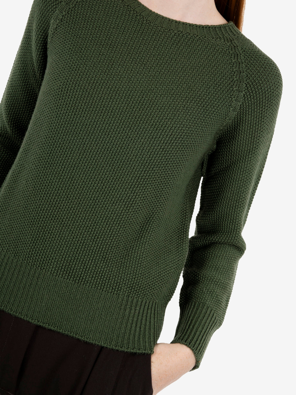 Maglione girocollo punto riso verde militare