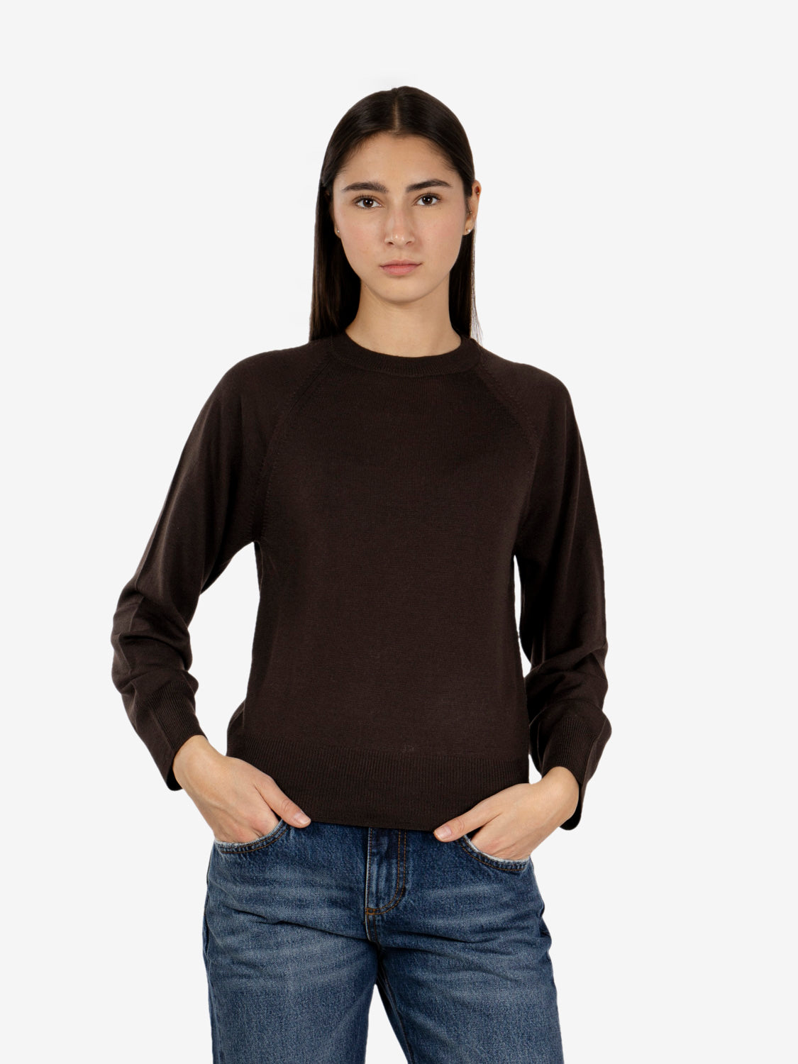 Dark brown raglan crew-neck sweater