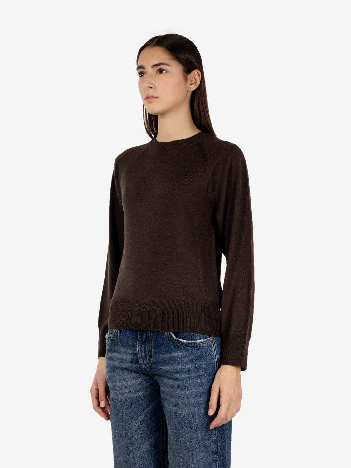 Dark brown raglan crew-neck sweater