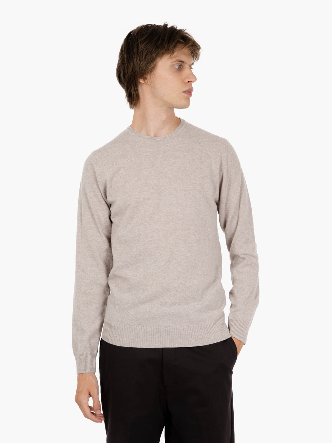 Maglione girocollo rasato beige