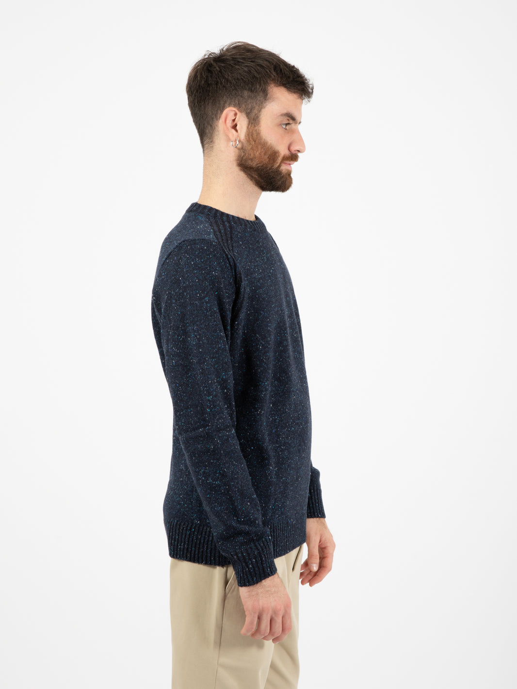 Maglione girocollo tweed wool navy