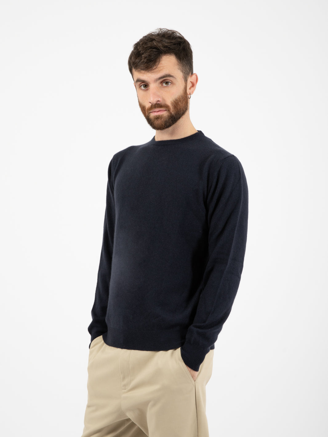 Maglione in cachemire girocollo blu