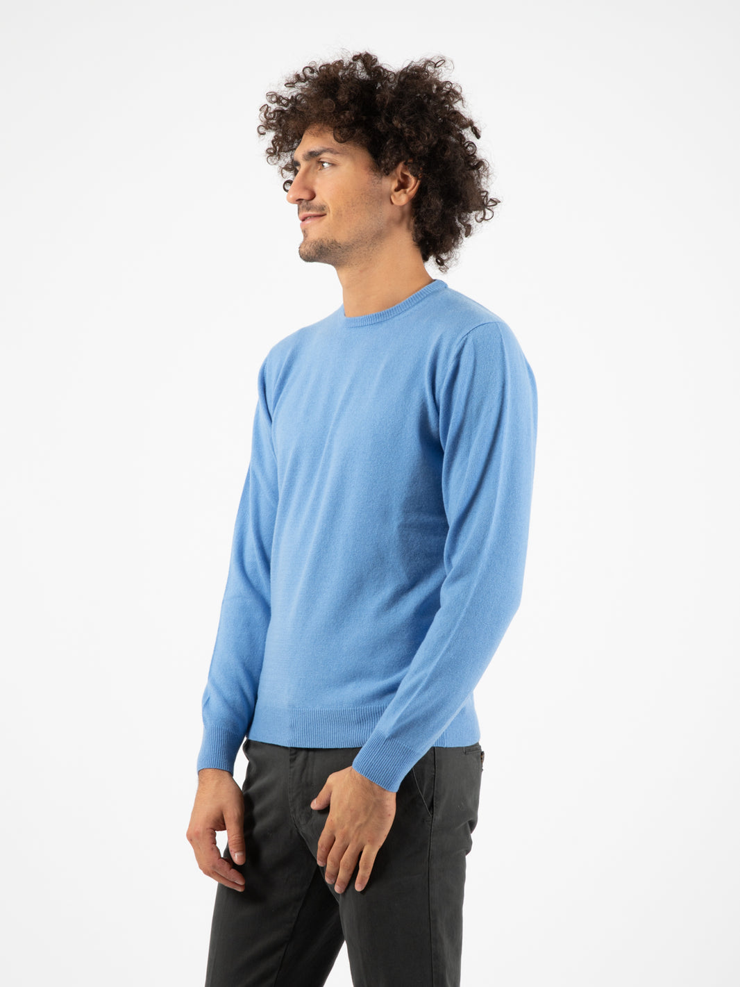 Maglione in cachemire girocollo ceruleo