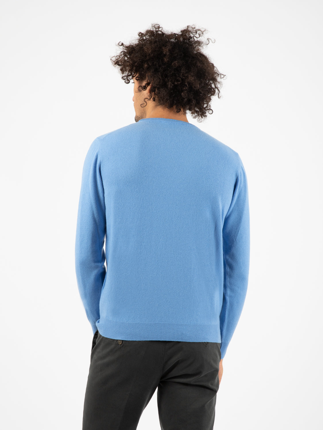 Maglione in cachemire girocollo ceruleo