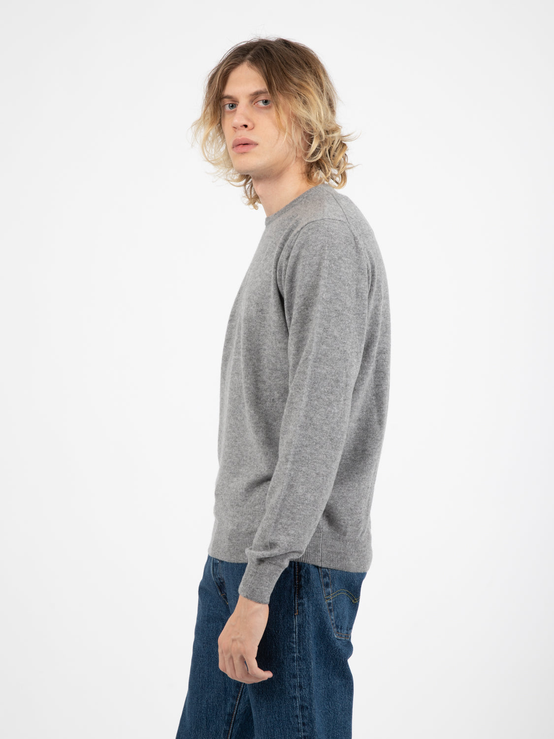 Maglione in cachemire girocollo grigio