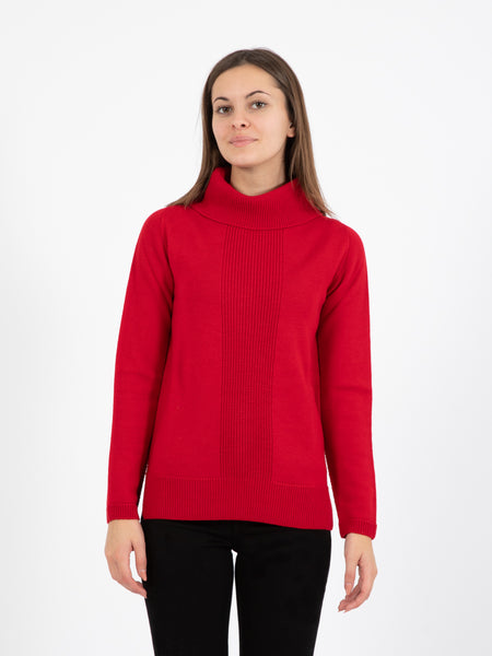 Maglione in lana con collo a ciambella rosso