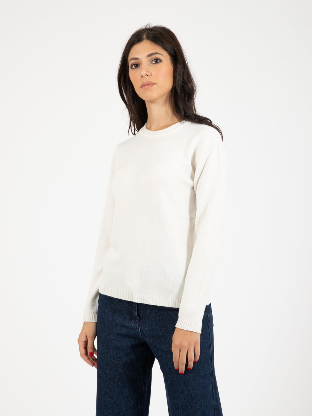 Maglione in lana girocollo ecrù