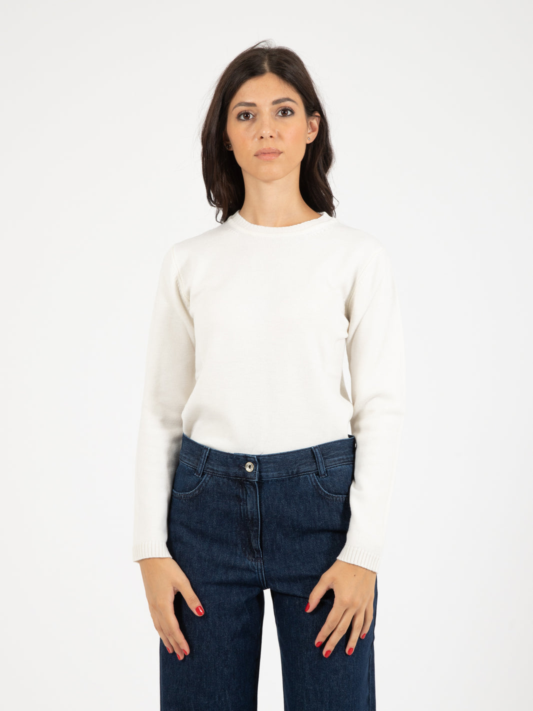 Maglione in lana girocollo ecrù