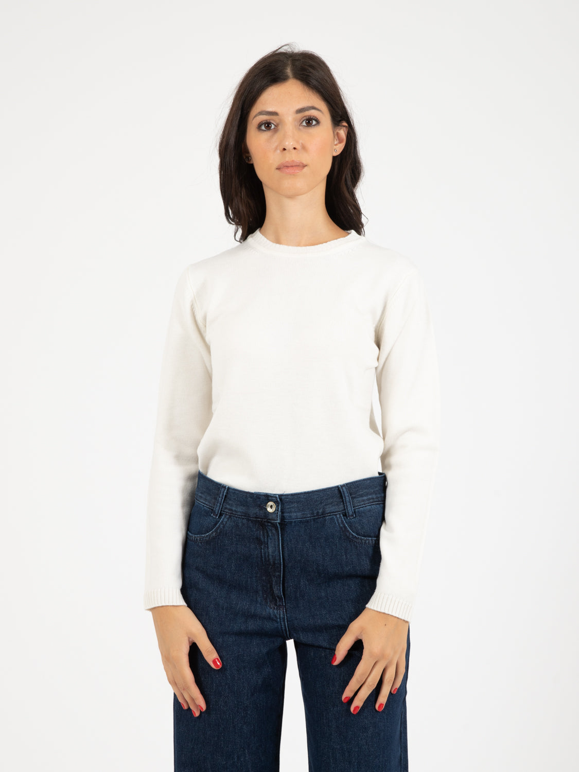 Ecru crew neck wool sweater