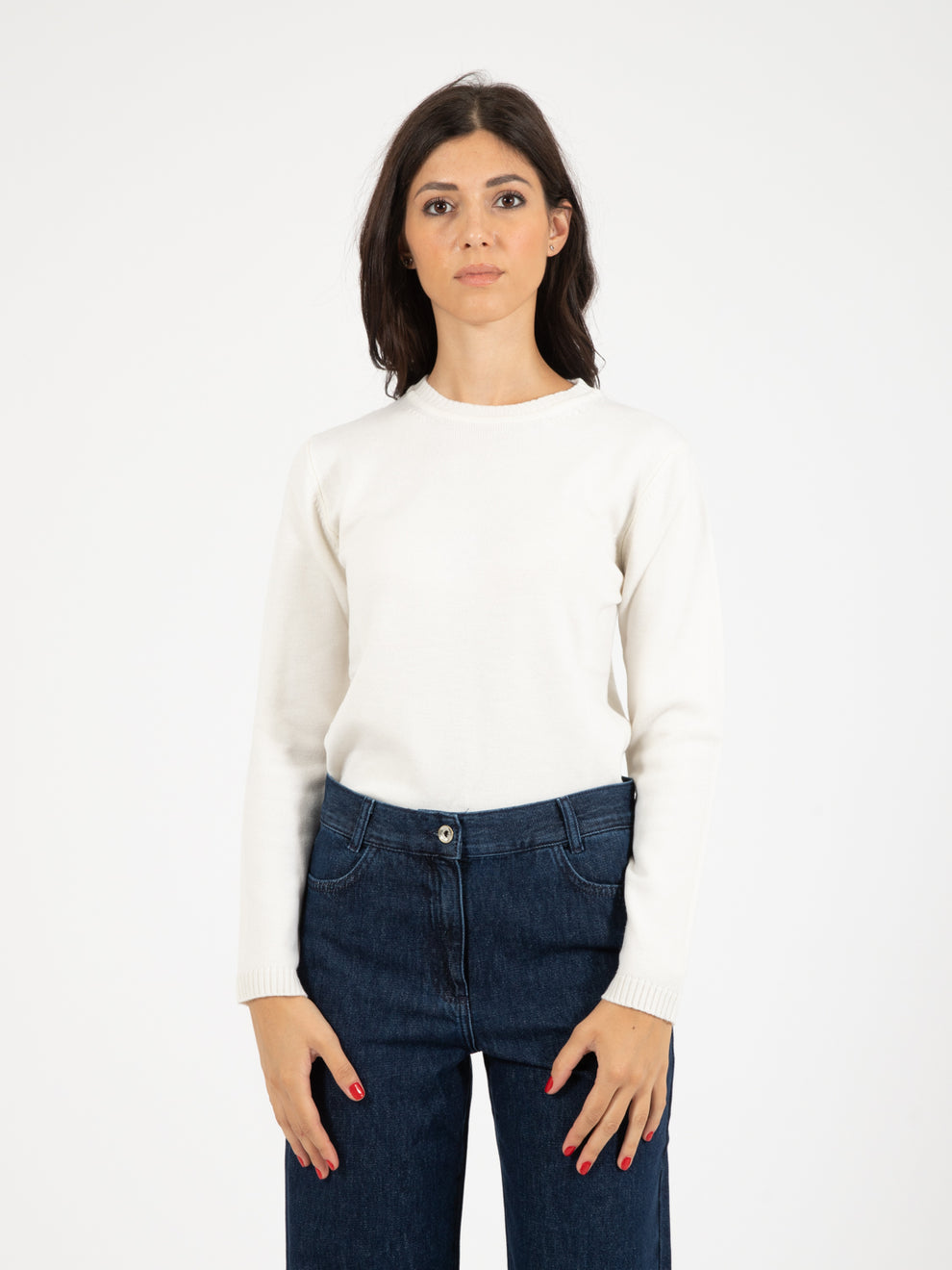 Ecru crew neck wool sweater