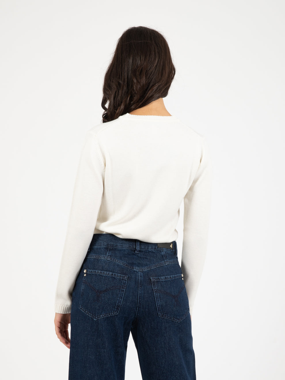 Ecru crew neck wool sweater