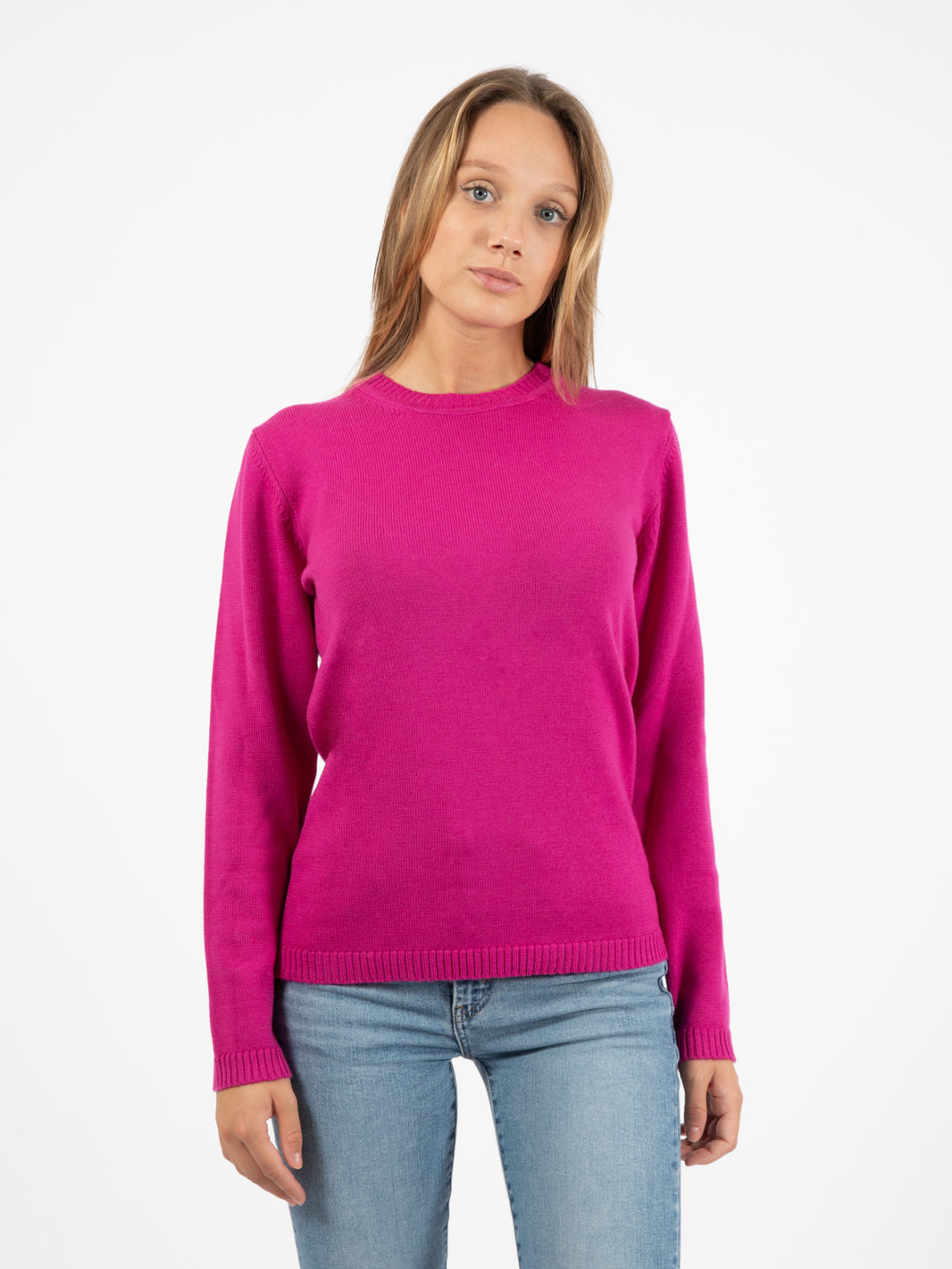 Maglione in lana girocollo fuxia