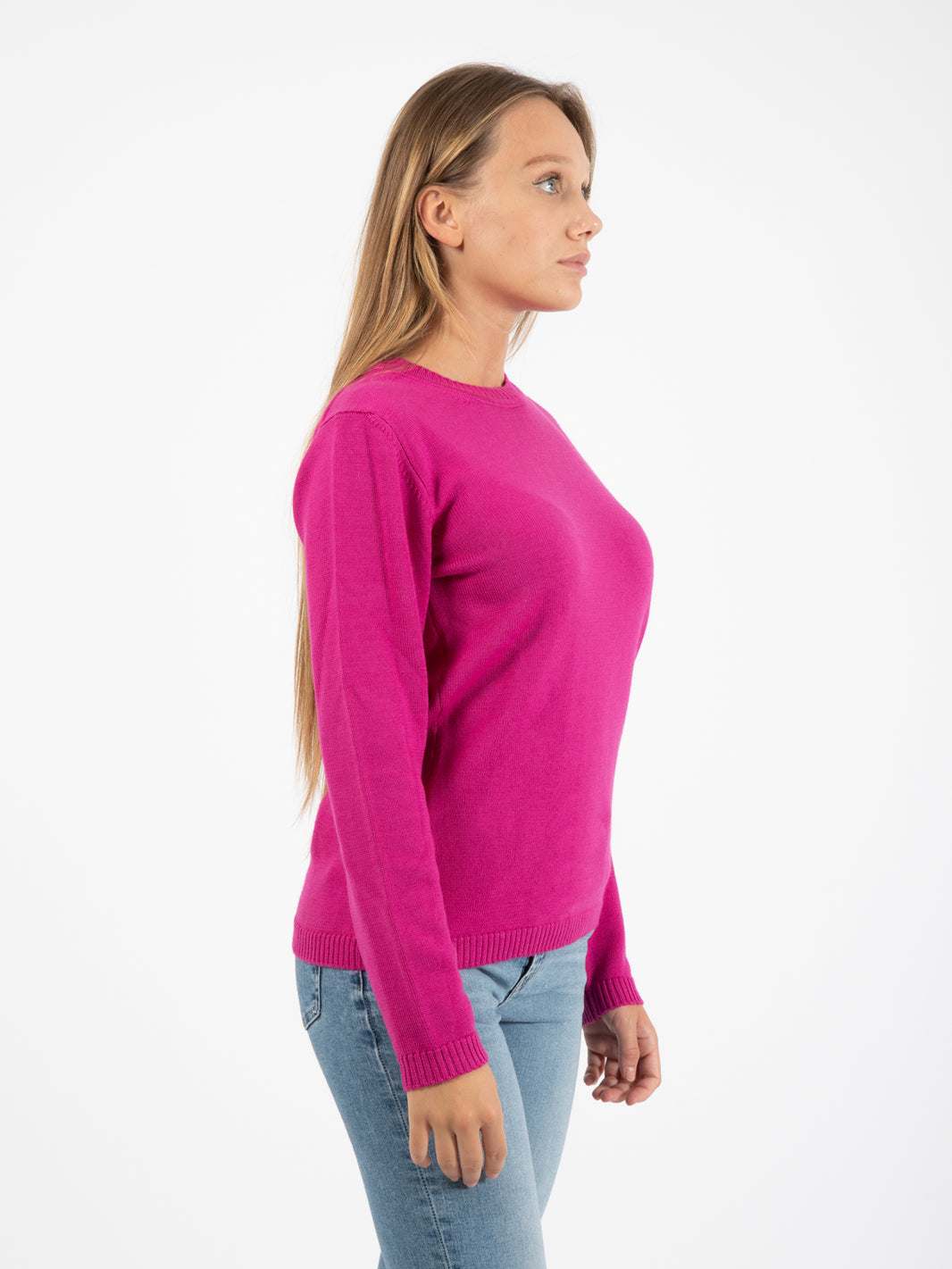 Maglione in lana girocollo fuxia