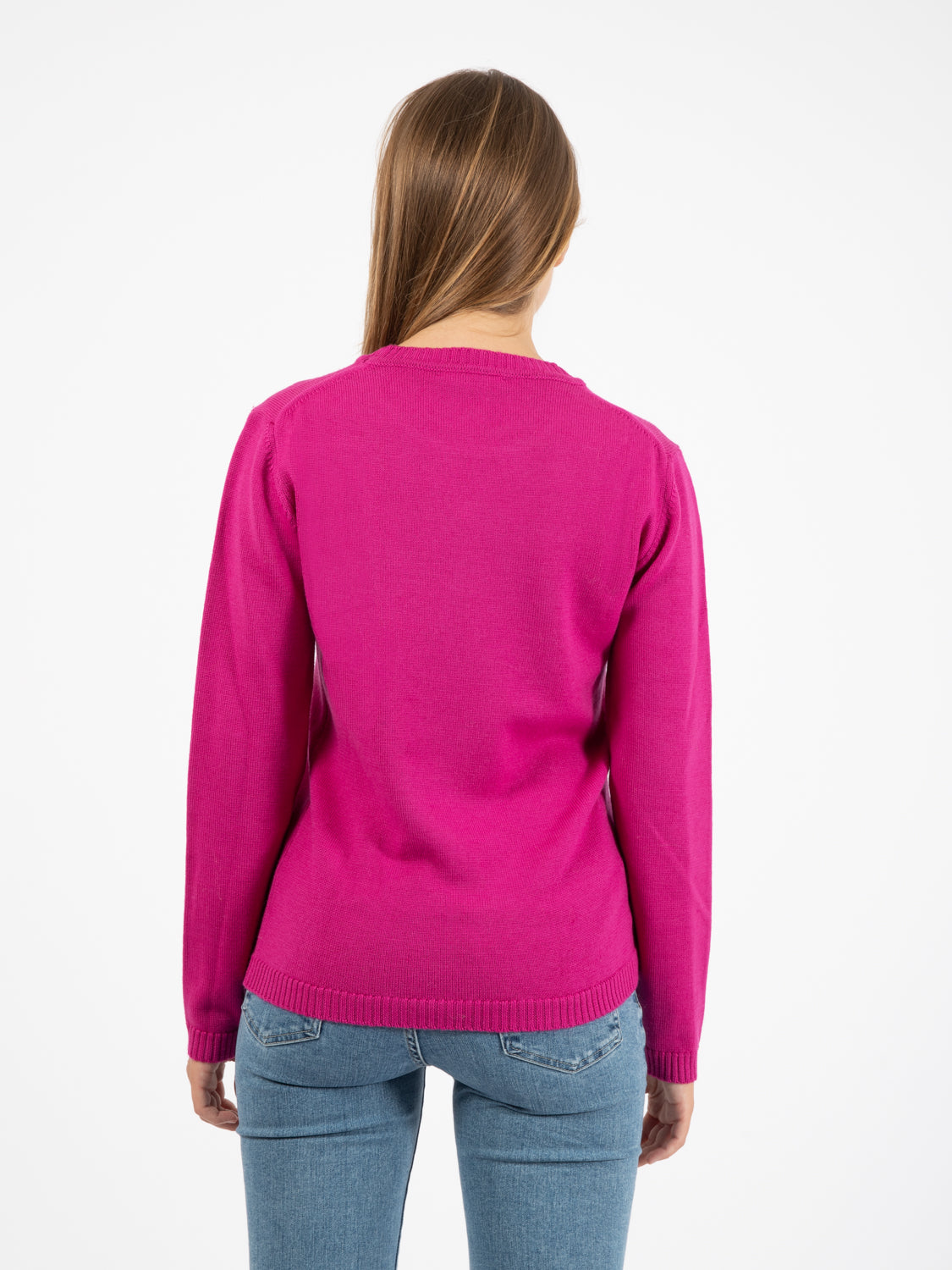 Fuchsia crew neck wool sweater