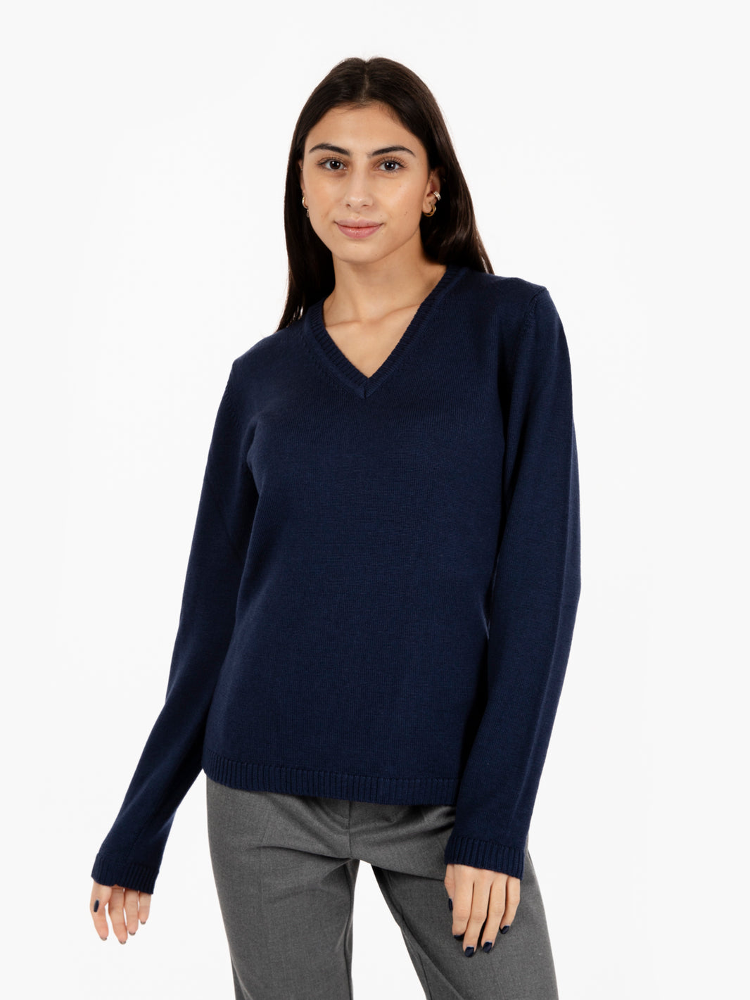 Navy V-Neck Wool Sweater