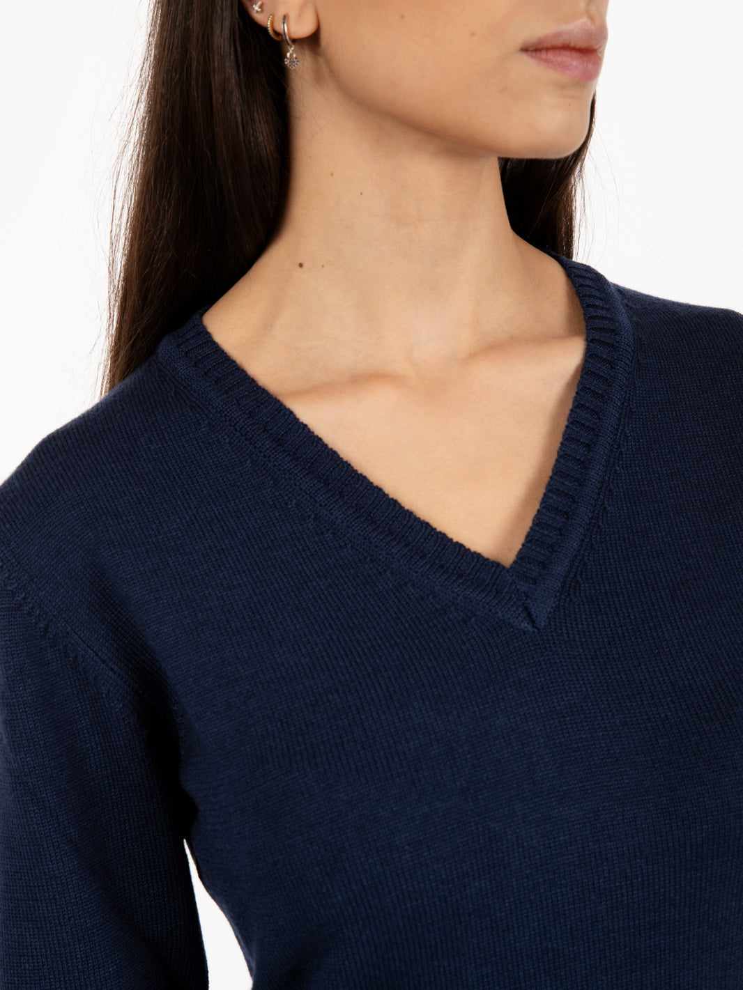 Navy V-Neck Wool Sweater
